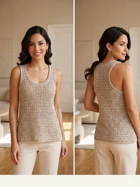 aerie Beige Crochet Scoop Neck Tank. Size: S/P